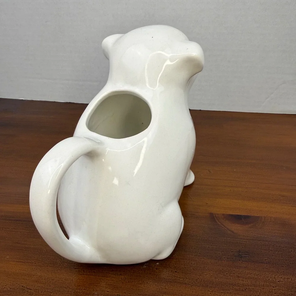 Vintage White Ceramic Pig Creamer Pitcher Sitting Figural Farmhouse Taiwan